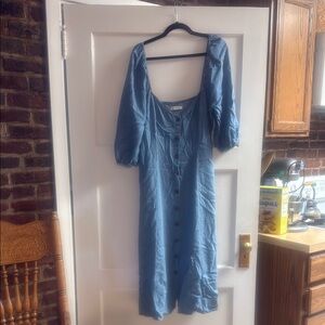 Zara Premium Blue Midi Dress with Button Detail